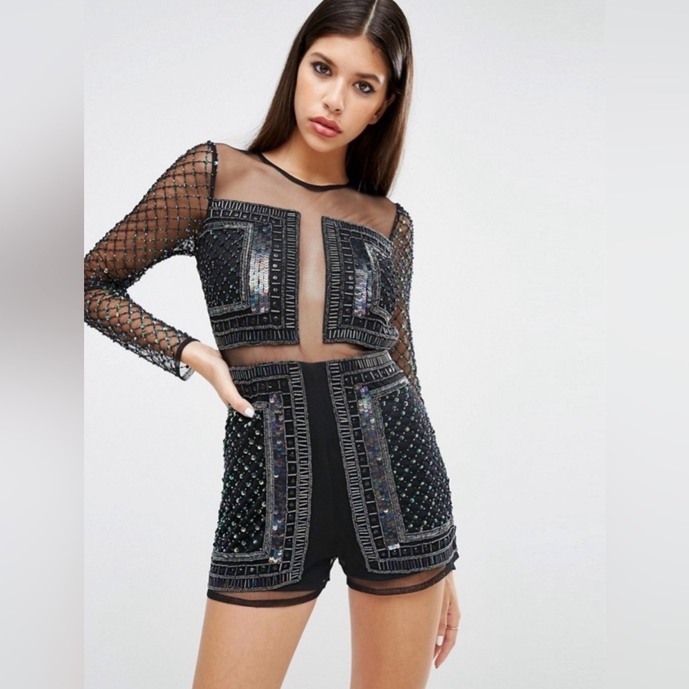 ASOS Elegant Black Dress with Beaded Accents - Picture 1 of 5